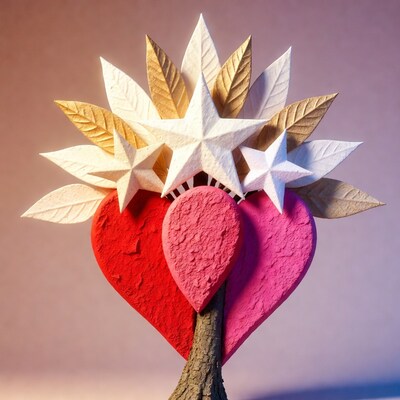 Papercraft Heart Tree with Stars and Leaves