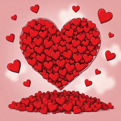 Large red heart made of hearts illustration