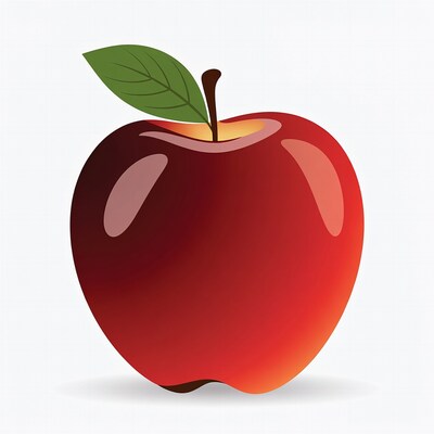 Red apple with green leaf