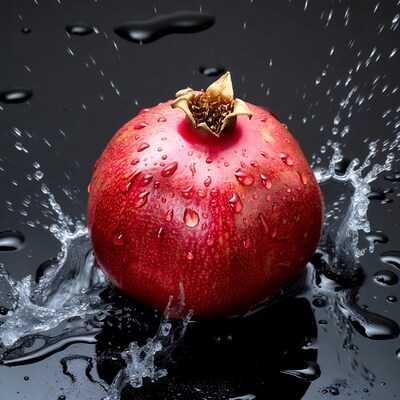 Pomegranate with water splashes
