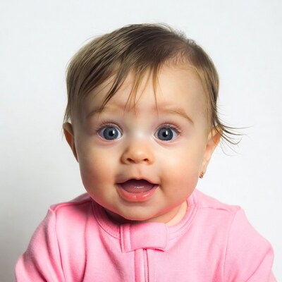 Baby girl smiling with blue eyes