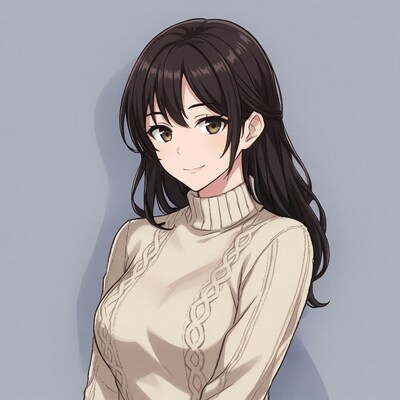 Anime girl in white turtleneck sweater