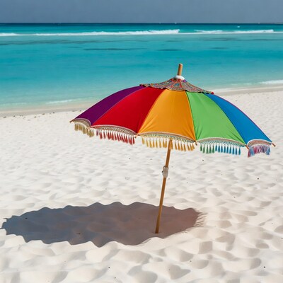 Colorful Beach Umbrella on Sand