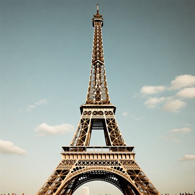 Eiffel Tower with tourists below