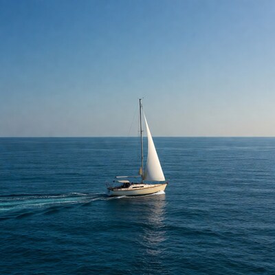 Sailboat sailing on blue ocean