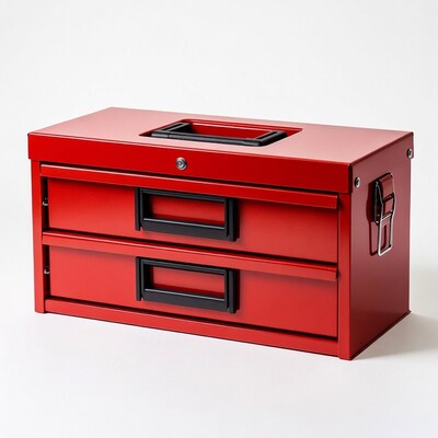 Red Metal Tool Box with Drawers