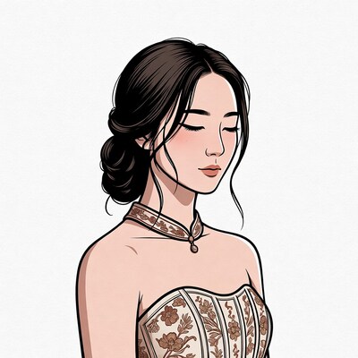 Asian woman in qipao illustration