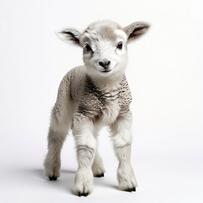 Cute baby lamb on white background
