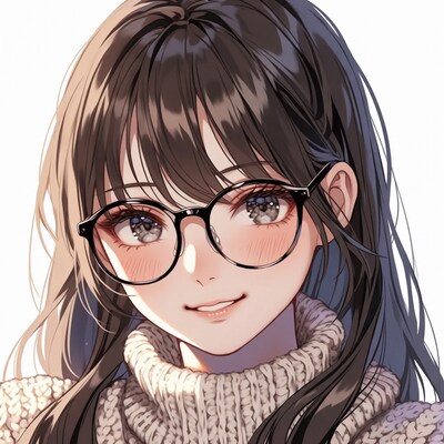 Anime girl with glasses smiling