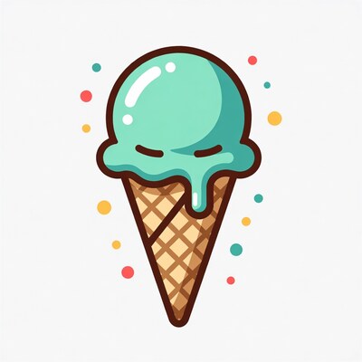 Mint Ice Cream Cone Illustration