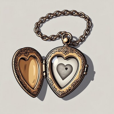 Open gold heart locket with chain