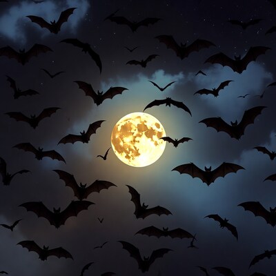 Bats Flying Around Full Moon