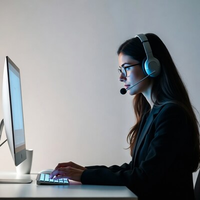 Asian woman working as call center agent