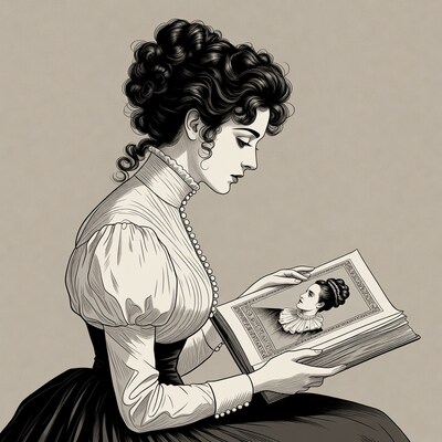 Victorian woman reading portrait book