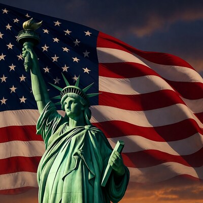 Statue of Liberty with American Flag