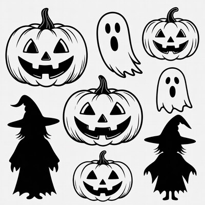 Halloween Jack-o-Lanterns Ghosts Witches Clipart