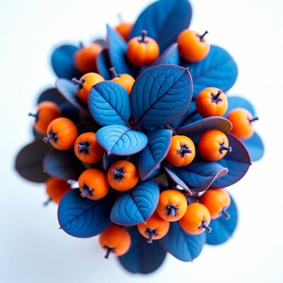 Blue Leaves Orange Berries Bouquet