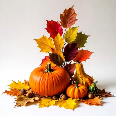 Pumpkins Acorns Fall Leaves Arrangement