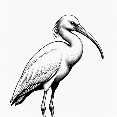 Black and white ibis bird illustration