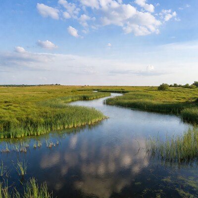 Serene river winding through marshland