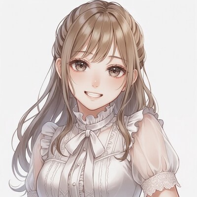 Anime girl smiling in white blouse