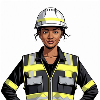 African-American woman in hard hat and vest
