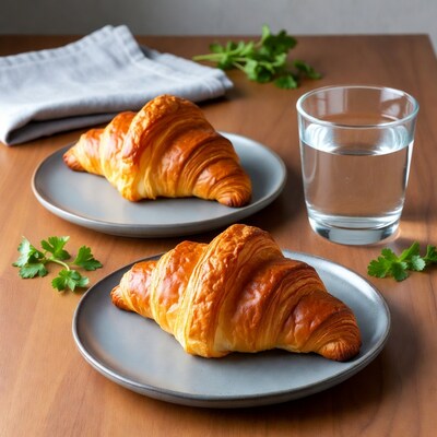 Croissants with Parsley on Plates