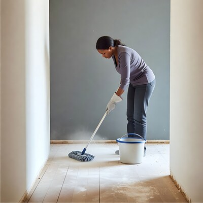 African-American woman mopping floor