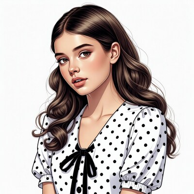Beautiful woman in polka dot dress
