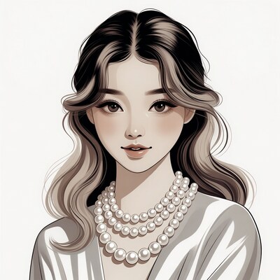 Asian woman with pearl necklace illustration