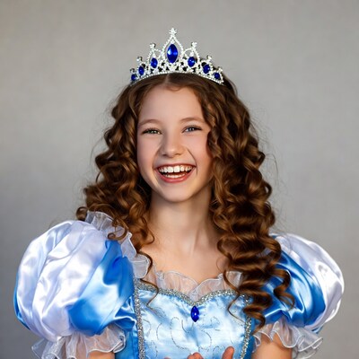 Girl in blue princess dress with crown