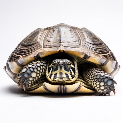 Close-up turtle head from shell