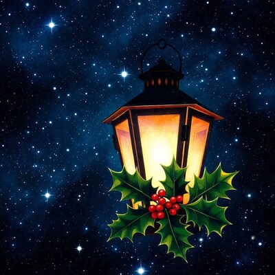 Christmas Lantern with Holly Stars