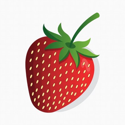 Cartoon Strawberry with Green Leaves