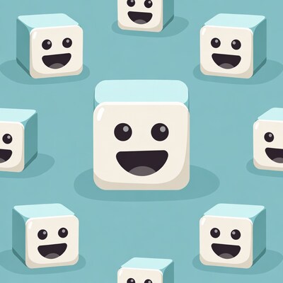 Smiling White Cartoon Cubes Pattern