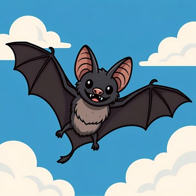 Cartoon bat flying in sky