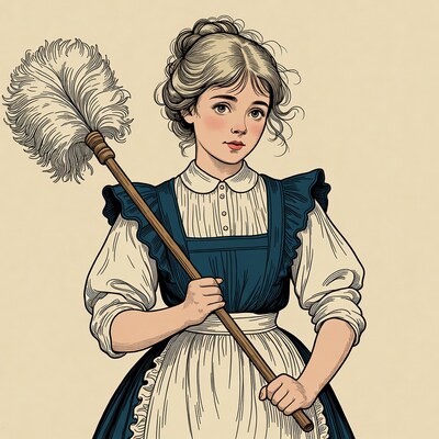 Girl holding feather duster