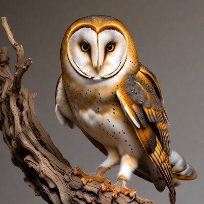 Barn Owl Perched on Branch