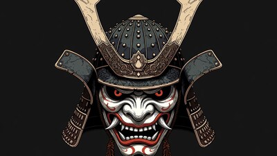 Samurai Menpo Mask Illustration