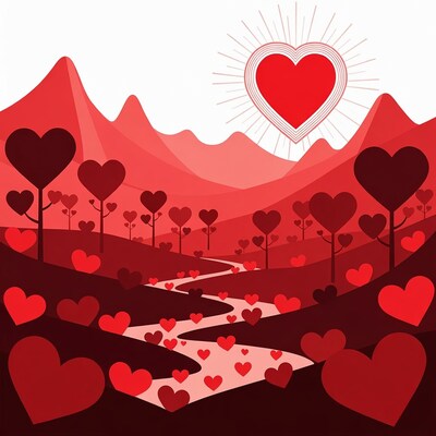 Heart Path in Red Mountains Illustration