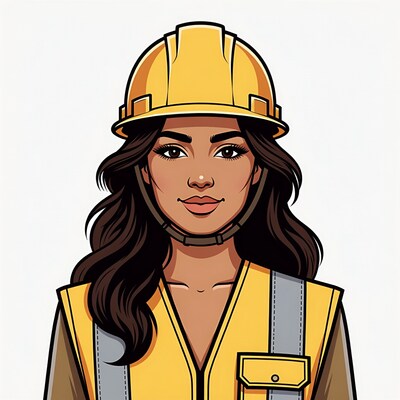 Latina woman in hard hat and vest