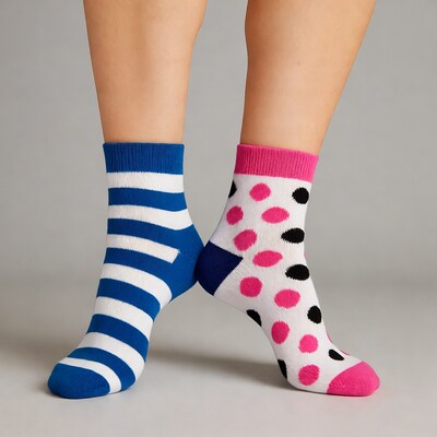 Woman's Legs in Striped and Polka Dot Socks