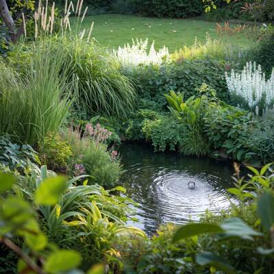 Garden Pond with Rippling Water