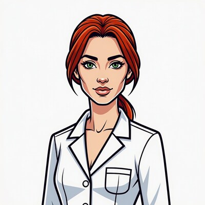 Redhead woman in white coat illustration