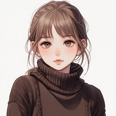 Anime girl in turtleneck sweater