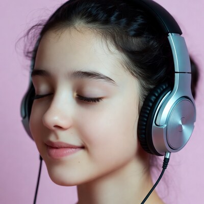 Girl listening to music with headphones