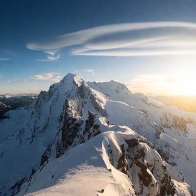 Snowy Mountain Peak at Sunset