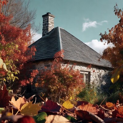 Stone Cottage Amid Autumn Foliage