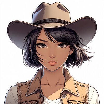 Asian woman in cowboy hat