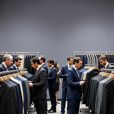 Businessmen and women shopping suits